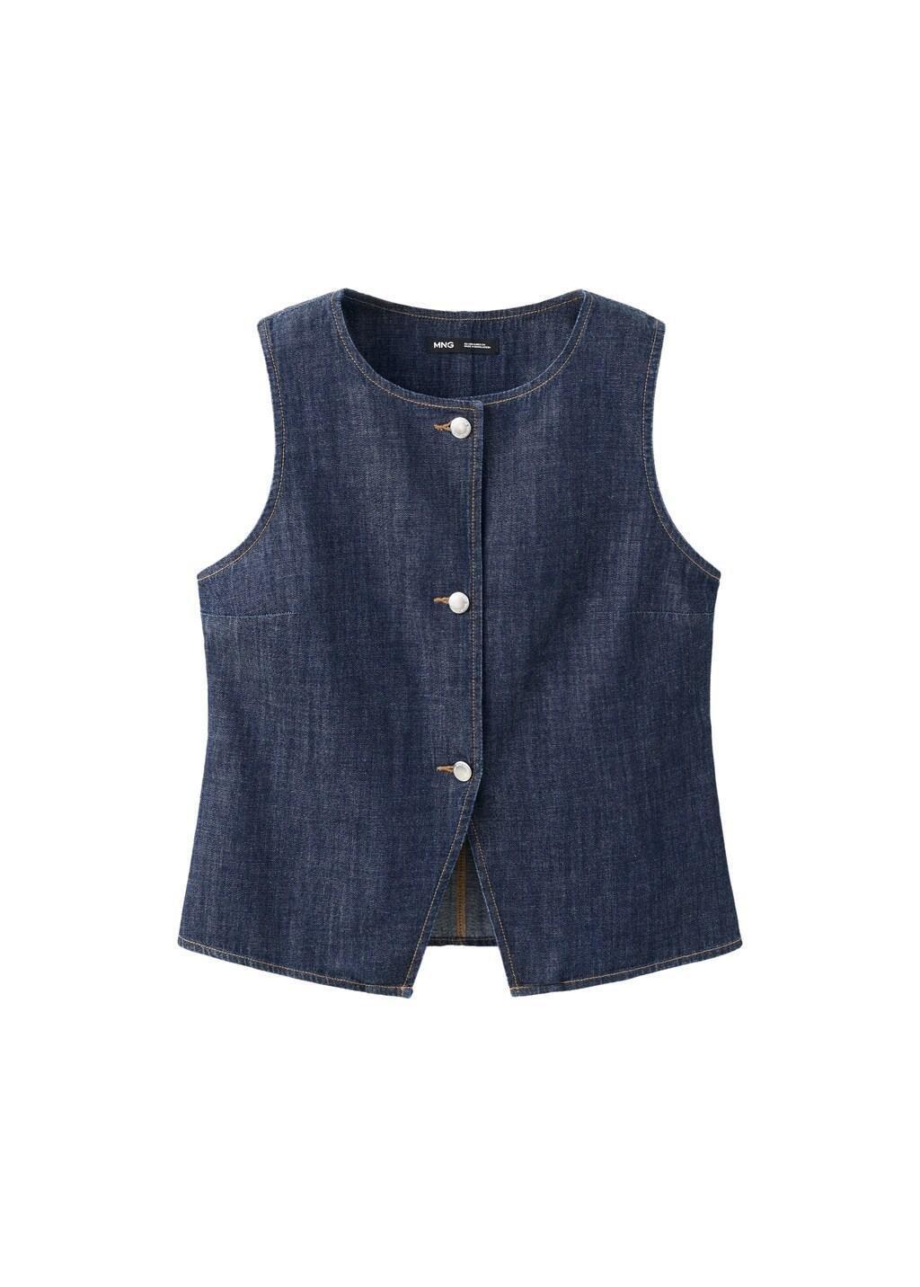 Blue Buttoned Denim Gilet, Open Blue, large image number 3