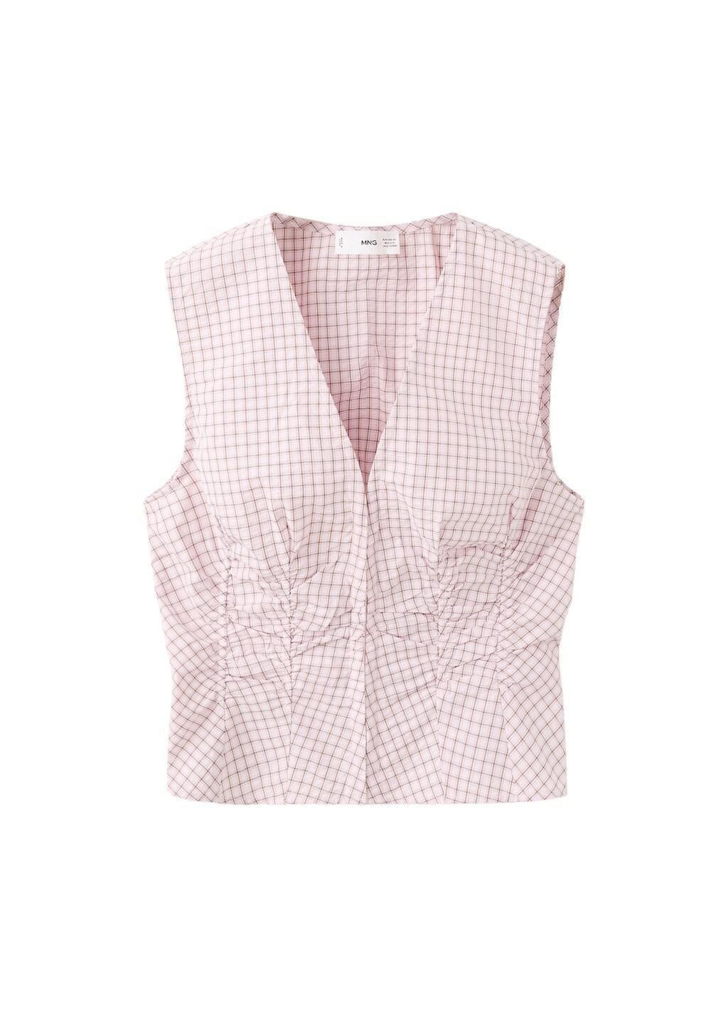 Pink V-Neck Checked Blouse, Light-Pastel Pink, large image number 2