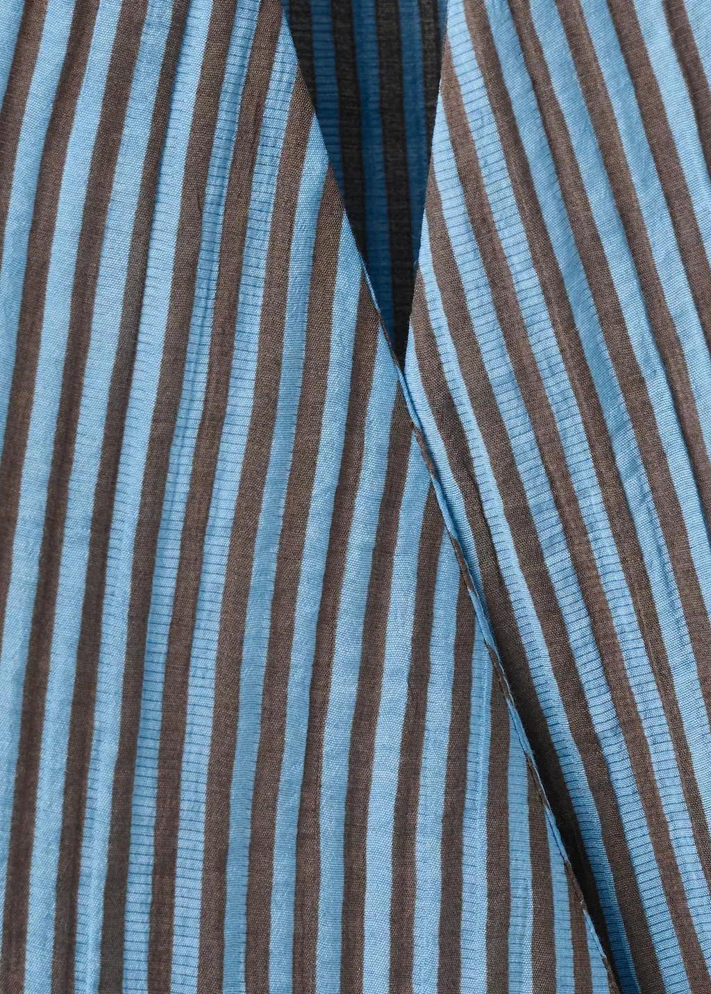 Blue Striped Wrap Blouse With Bow, Medium Blue, large image number 2