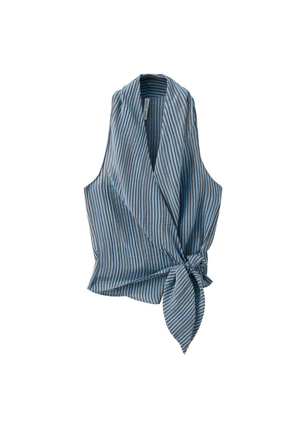 MEDIUM BLUE Striped wrap blouse with tie, Medium Blue, large image number 4
