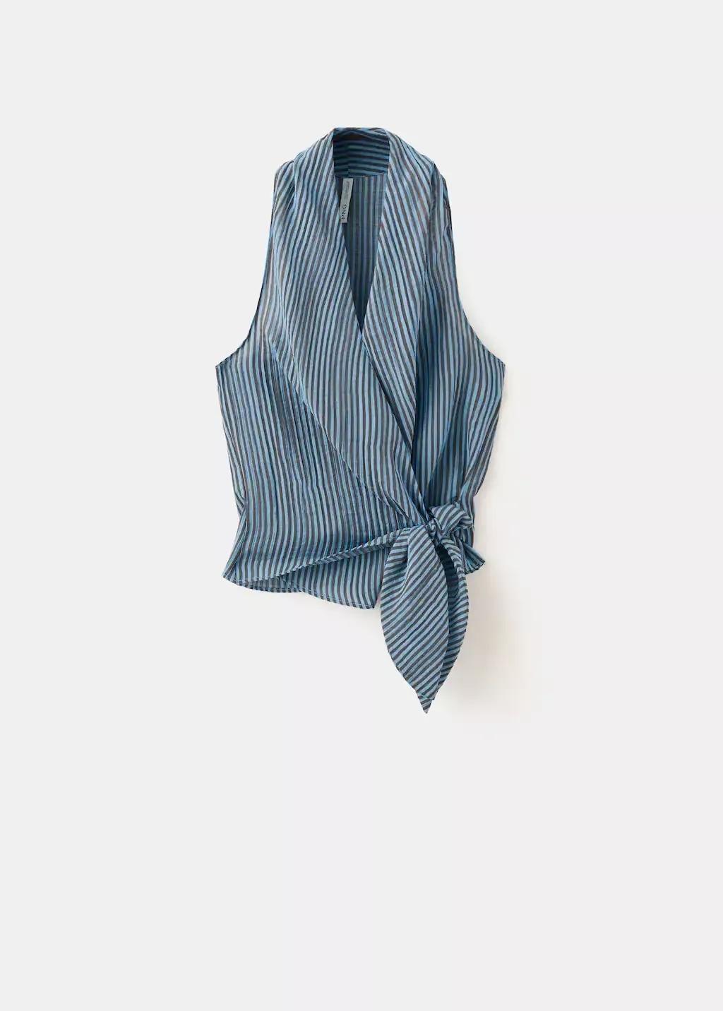 MEDIUM BLUE Striped wrap blouse with tie, Medium Blue, large image number 5