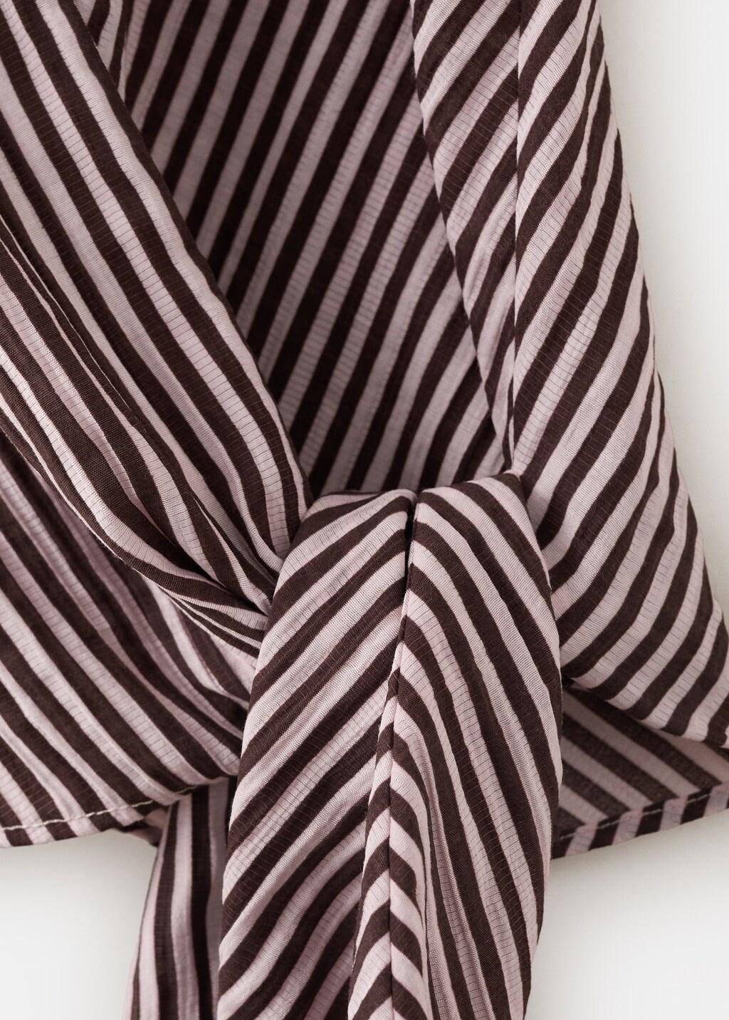 Red Striped Wrap Blouse With Bow, Dark Red, large image number 1