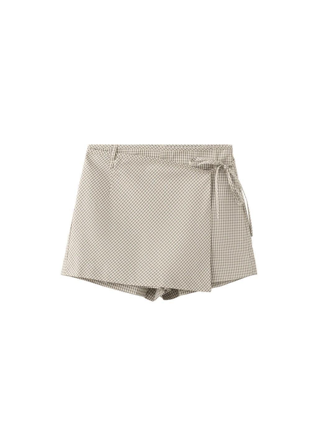 Beige Checked Tie-Waist Skort, Light Beige, medium