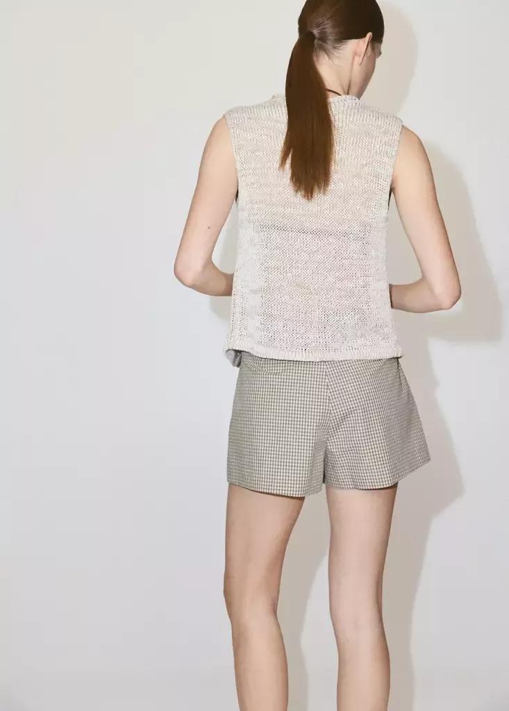 Beige Checked Tie-Waist Skort, Light Beige, large image number 3