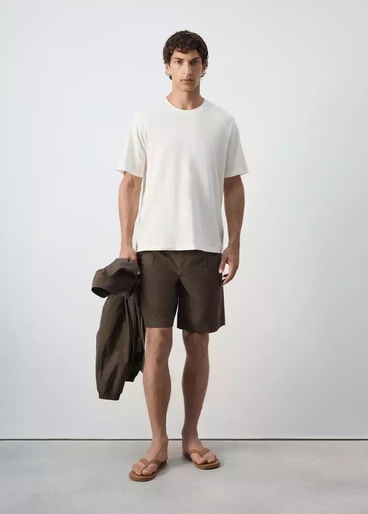 WHITE Relaxed fit cotton-linen blend T-shirt, Men, Natural White, medium