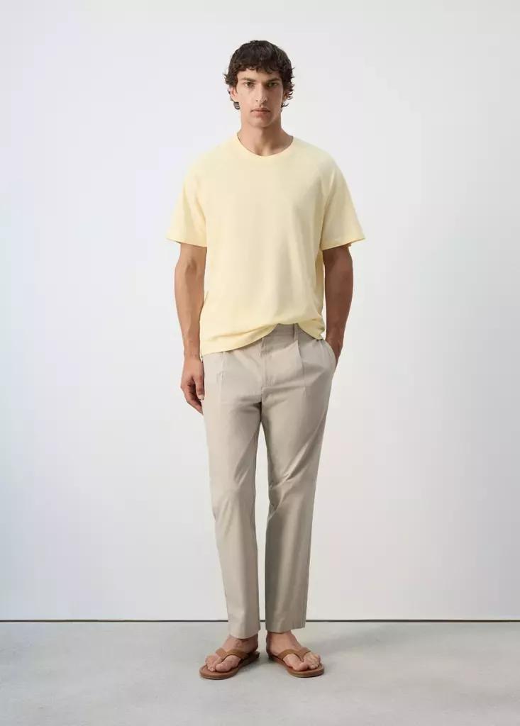 Yellow Relaxed Fit Cotton-Linen Blend T-Shirt, Yellow, large image number 0
