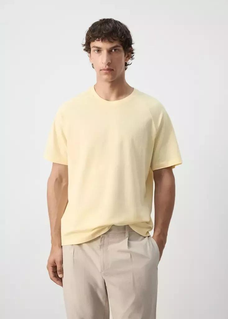 Yellow Relaxed Fit Cotton-Linen Blend T-Shirt, Yellow, large image number 1