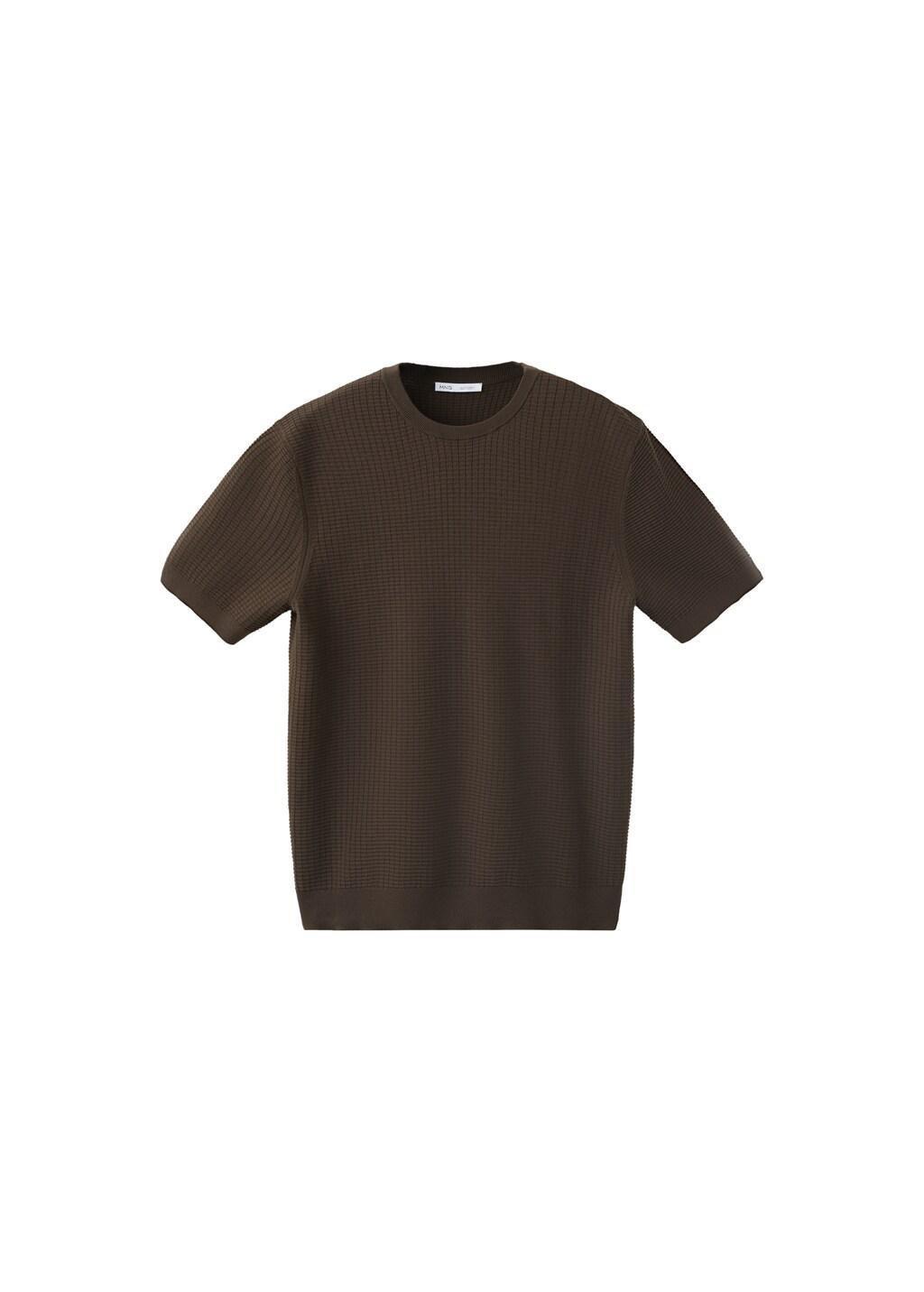 Brown 100% Cotton Textured Knit T-Shirt, Brown, medium