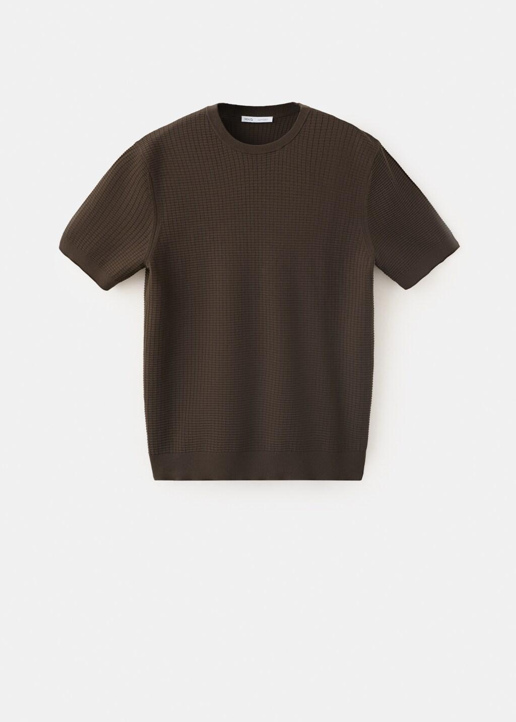 Brown 100% Cotton Textured Knit T-Shirt, Brown, large image number 2