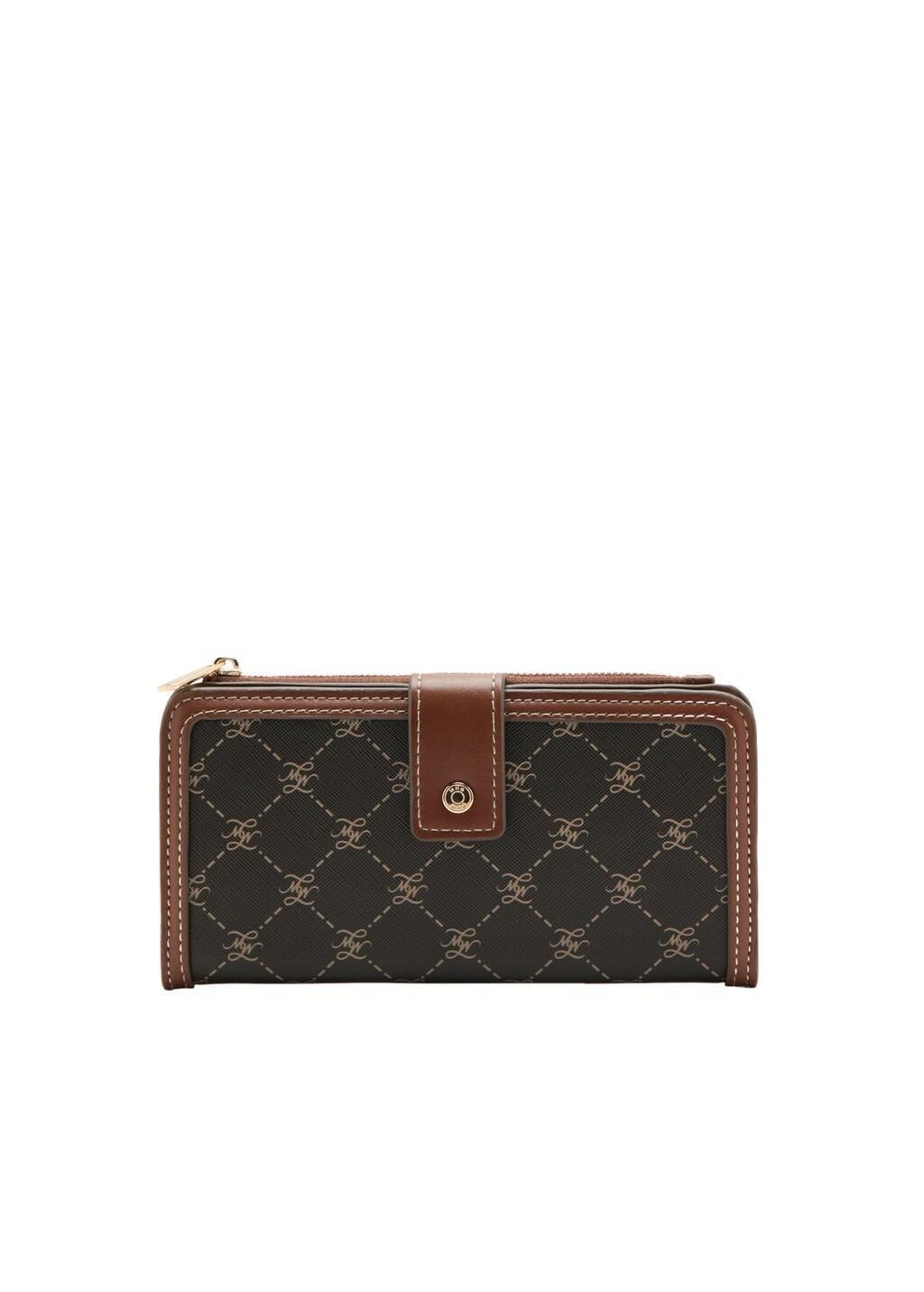 Brown Large Wallet With Logo Print, Brown, medium