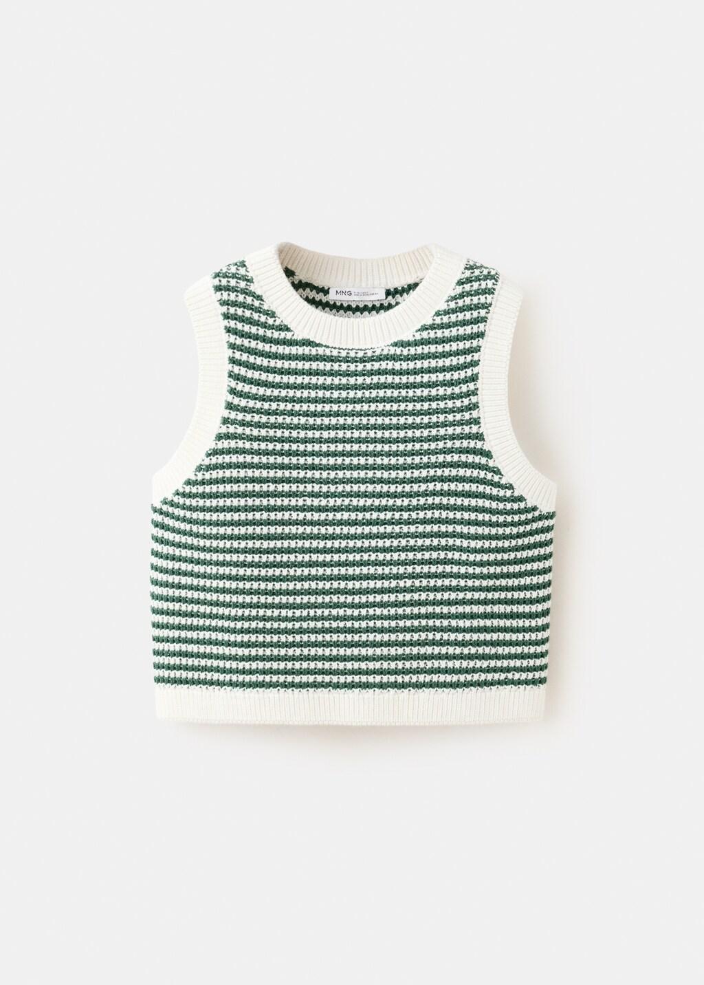Green Striped Knitted Gilet, Kids Girl, Green, medium