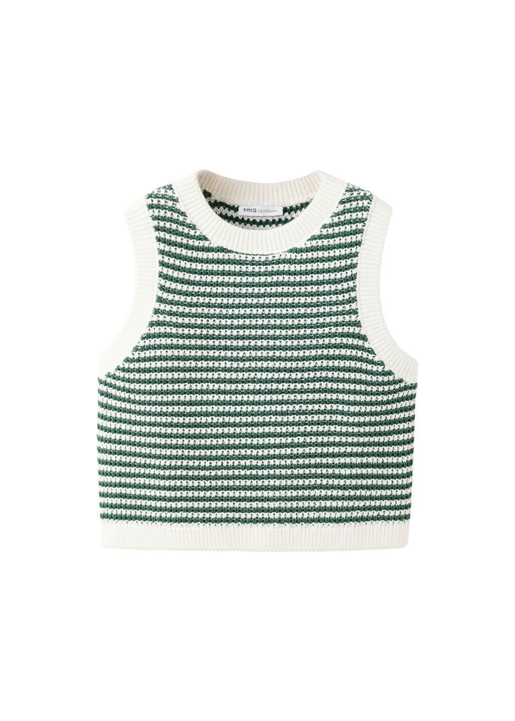 Green Striped Knitted Gilet, Kids Girl, Green, large image number 4