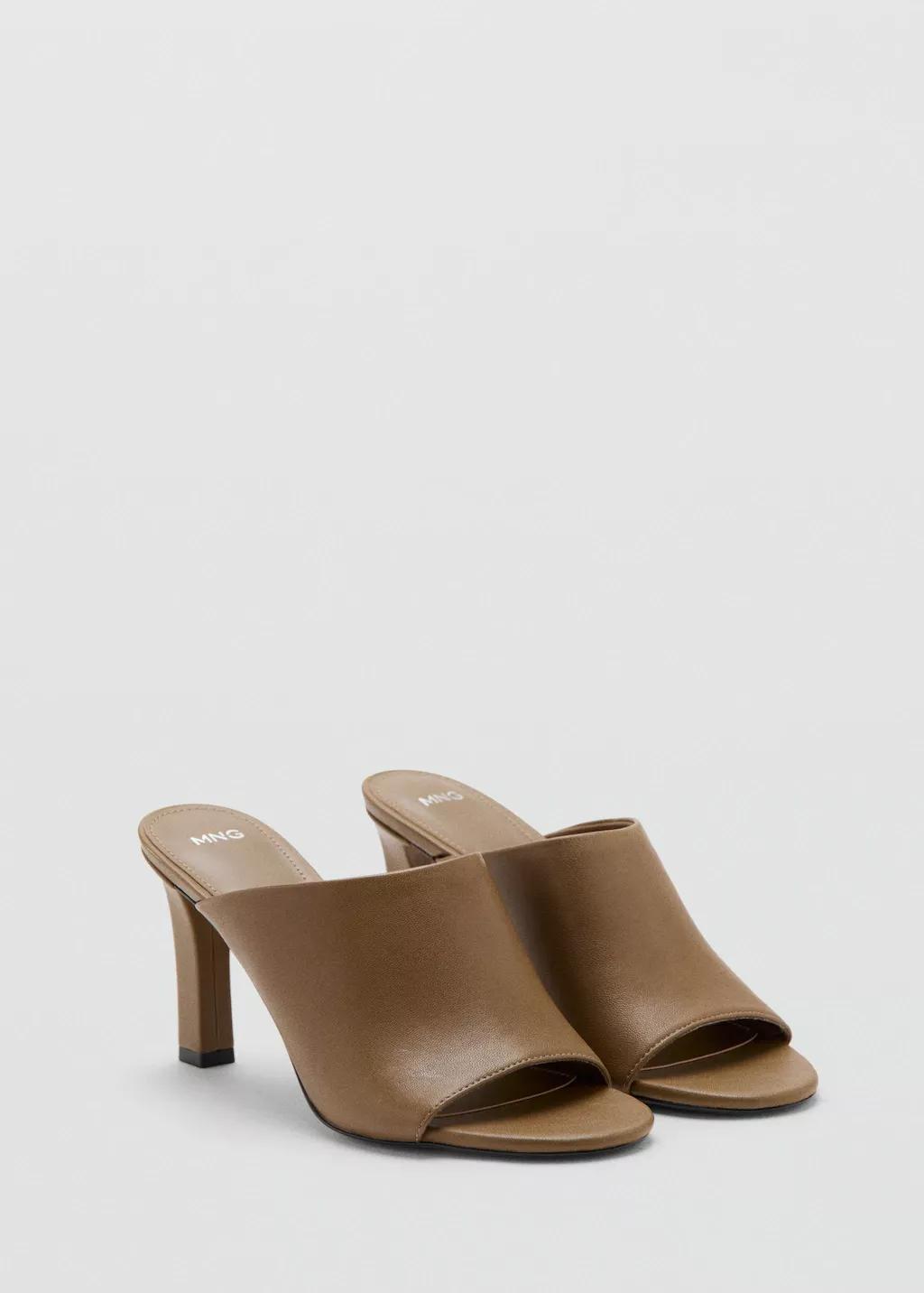 Khaki Heel leather sandals, Beige - Khaki, medium