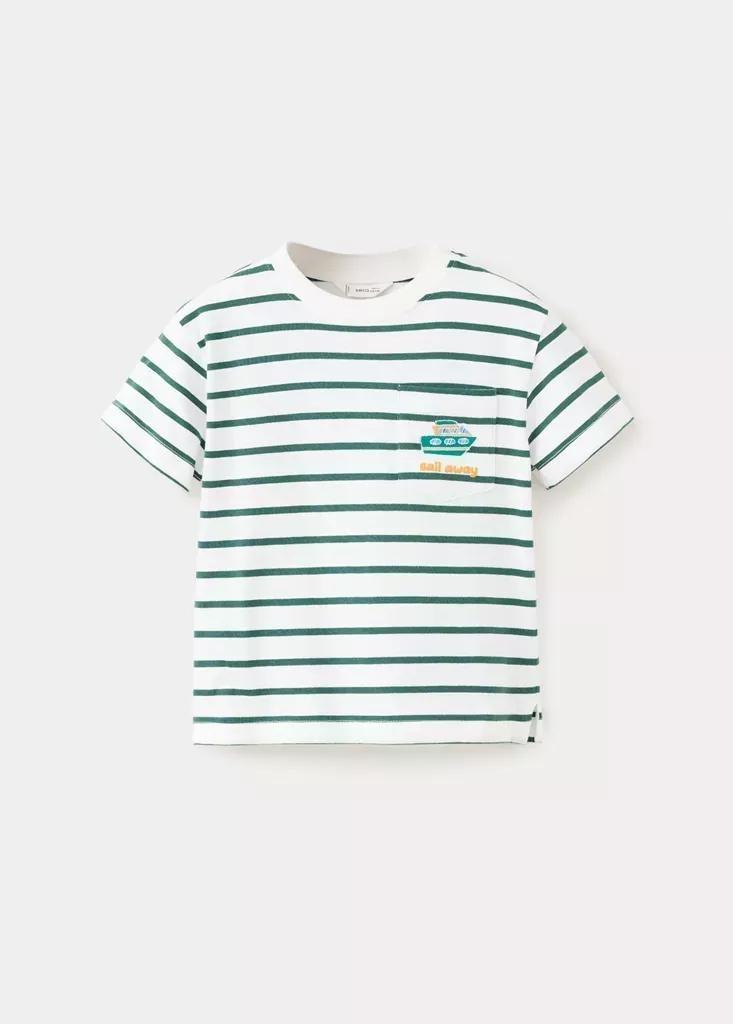 White Cotton Striped T-Shirt, Baby Boys, Natural White, medium