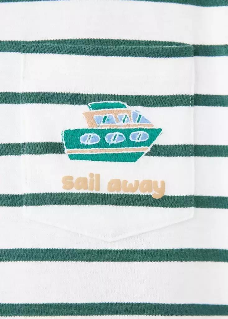 White Cotton Striped T-Shirt, Baby Boys, Natural White, medium