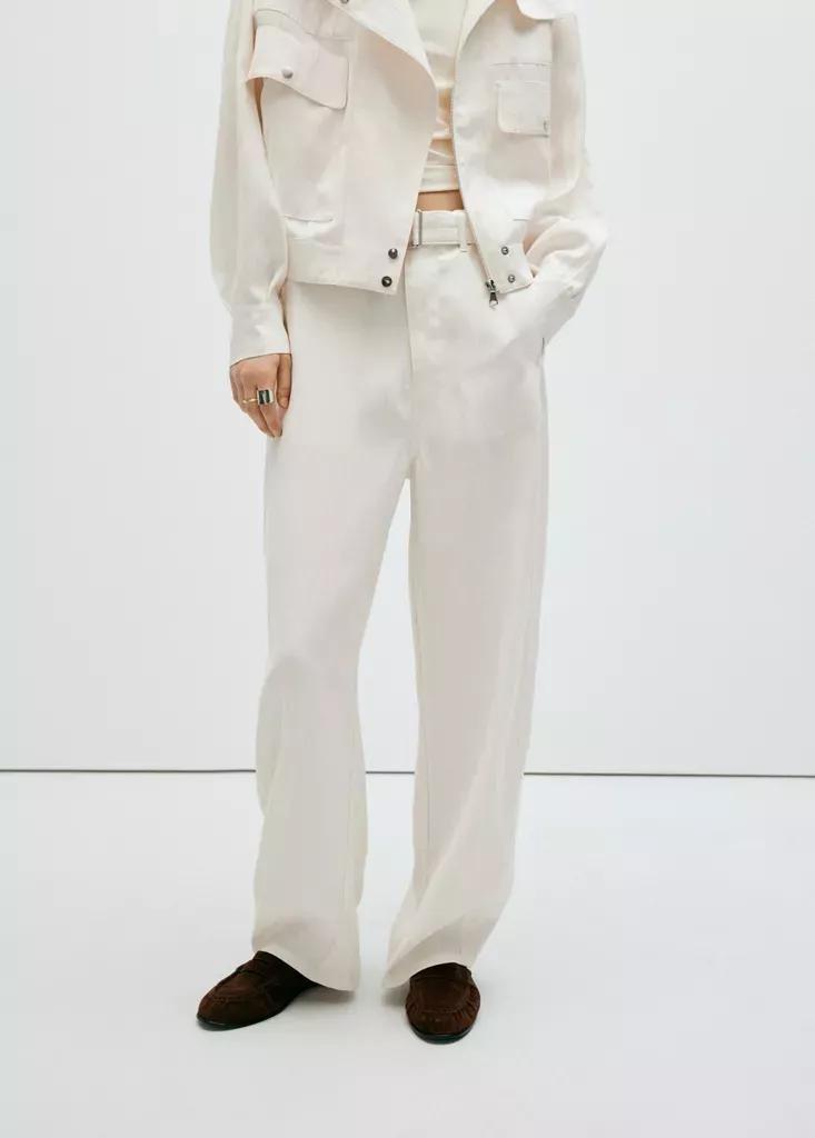 White Belt Straight-Fit Trousers, White, medium