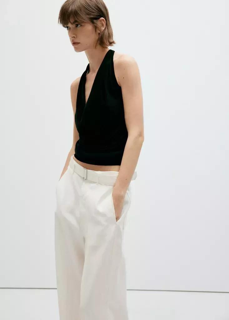White Belt Straight-Fit Trousers, White, large image number 2