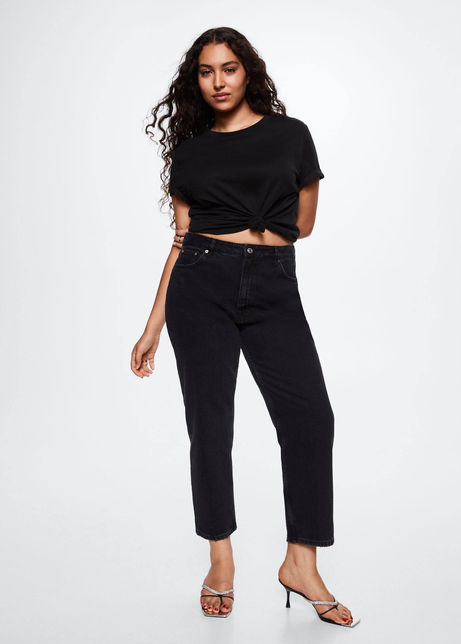 open grey Mom high-waist jeans