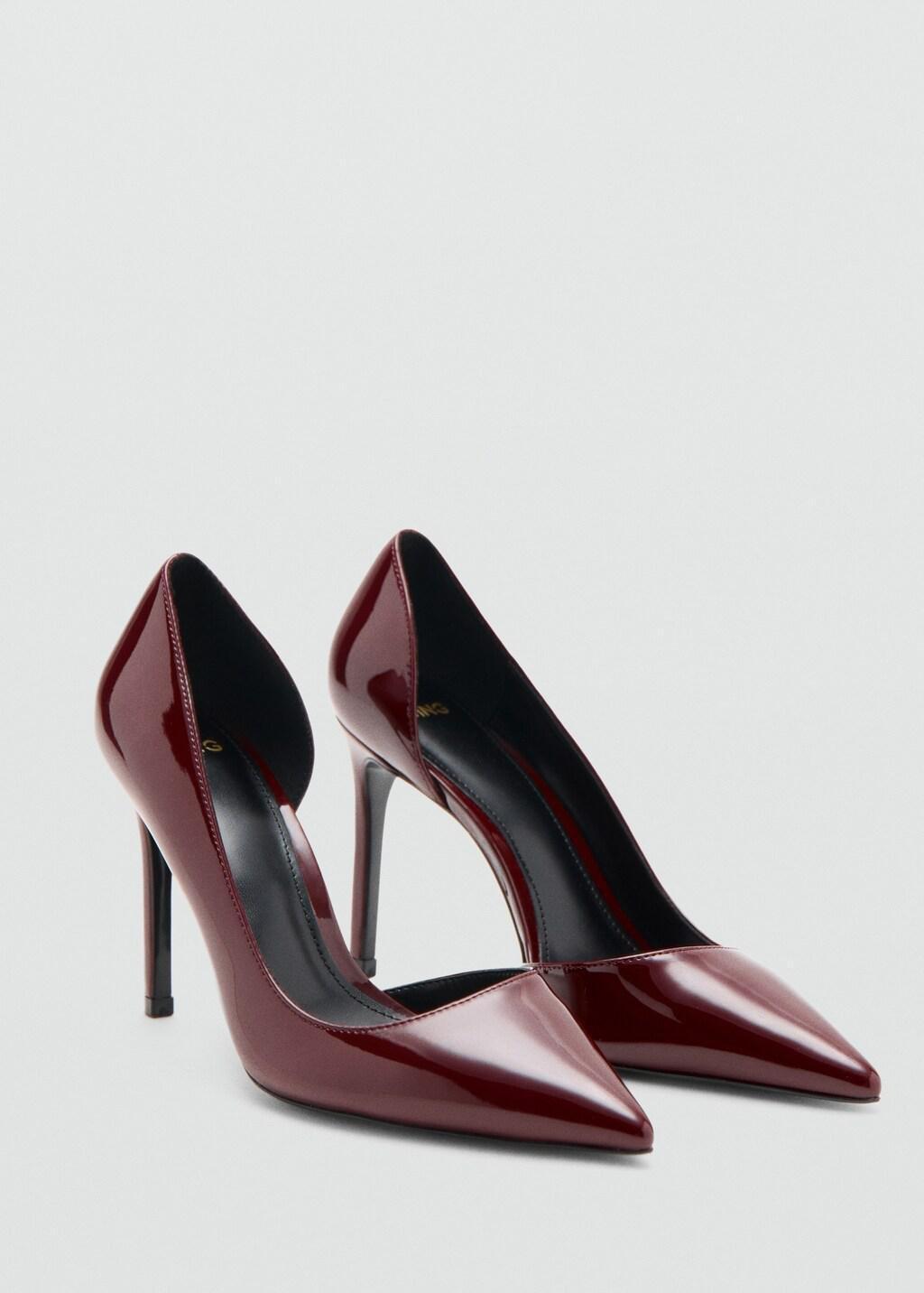 Red Asymmetrical Patent Leather Court Shoes, Dark Red, medium