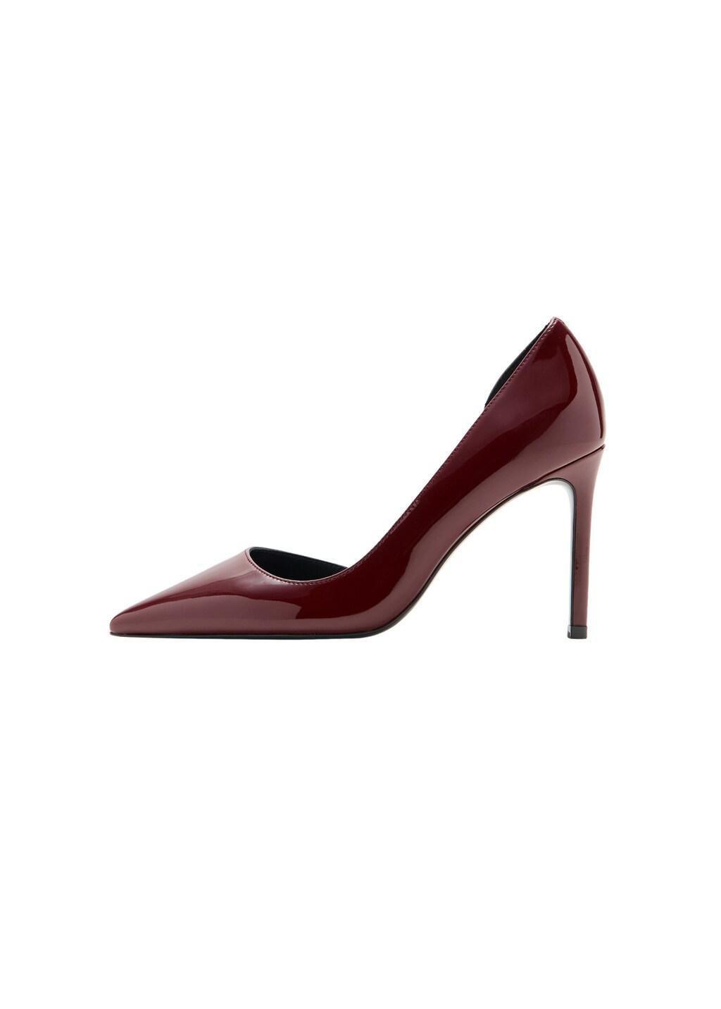 Red Asymmetrical Patent Leather Court Shoes, Dark Red, medium