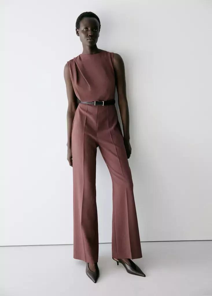 Brown Straight-Fit Jumpsuit With Belt, Brown, large image number 0