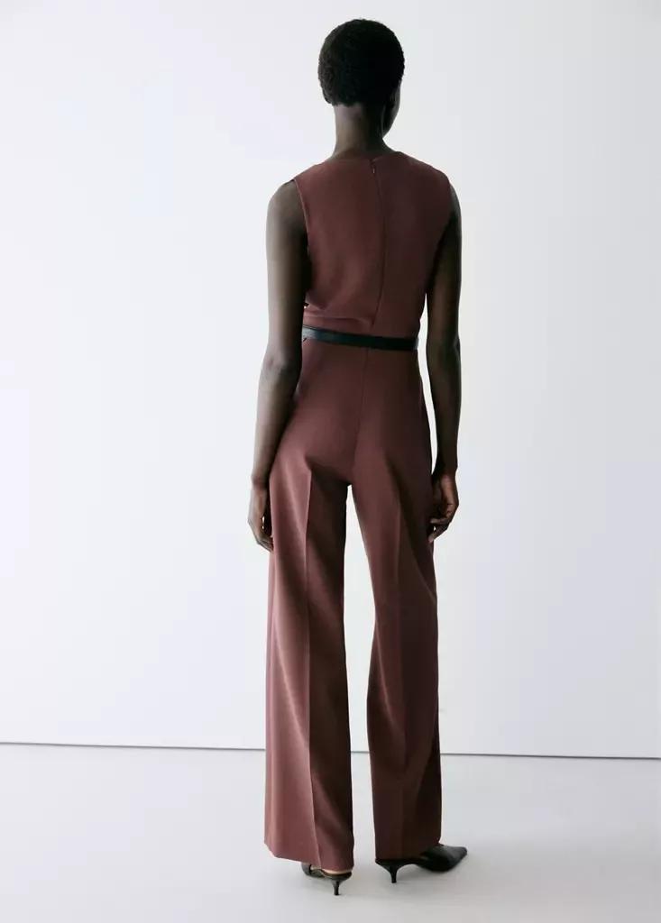 Brown Straight-Fit Jumpsuit With Belt, Brown, medium