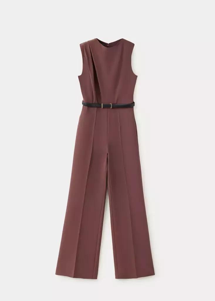 Brown Straight-Fit Jumpsuit With Belt, Brown, large image number 4