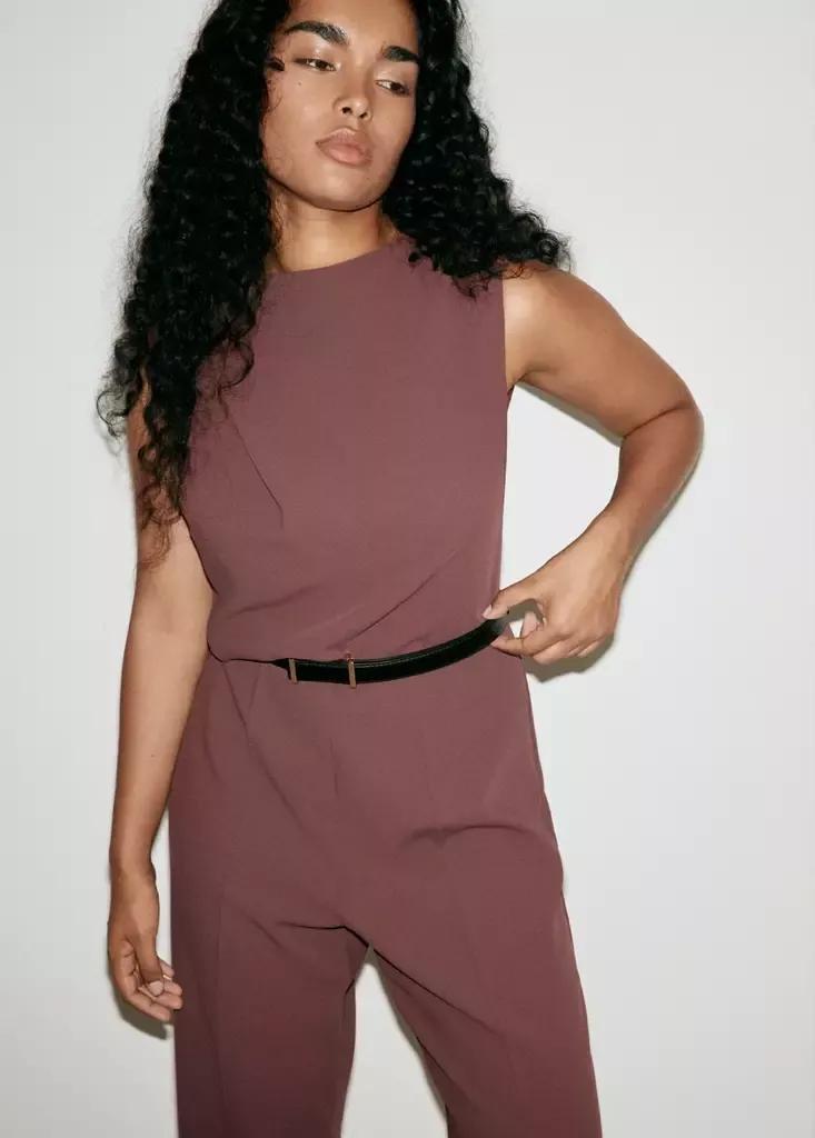 Brown Straight-Fit Jumpsuit With Belt, Brown, large image number 7