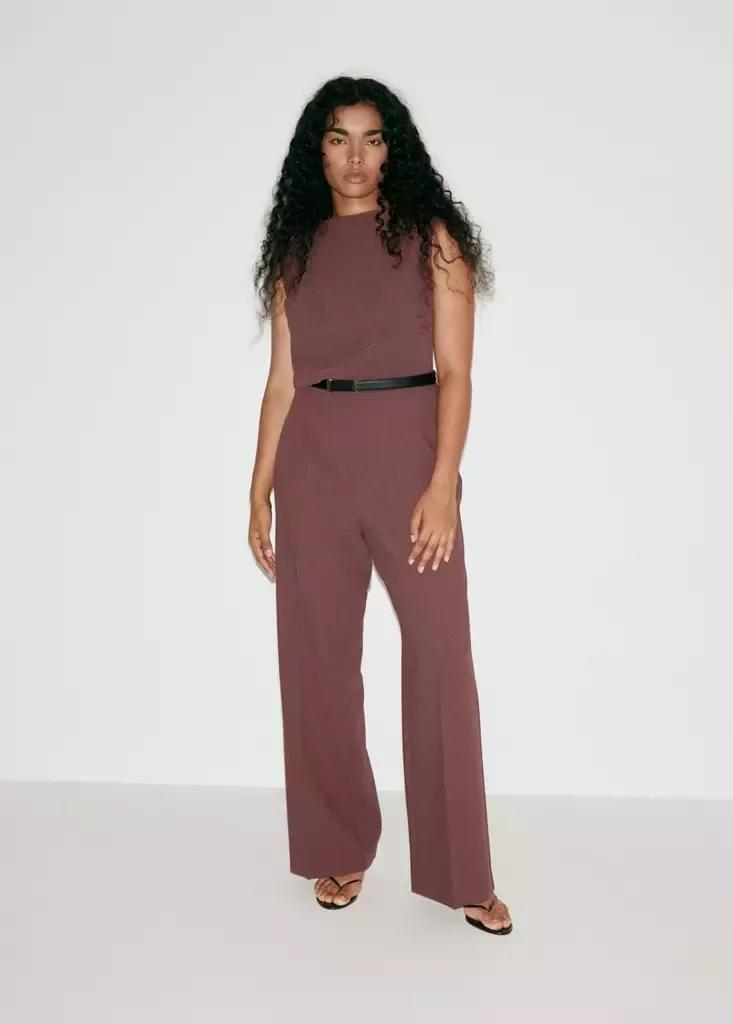 Brown Straight-Fit Jumpsuit With Belt, Brown, large image number 8