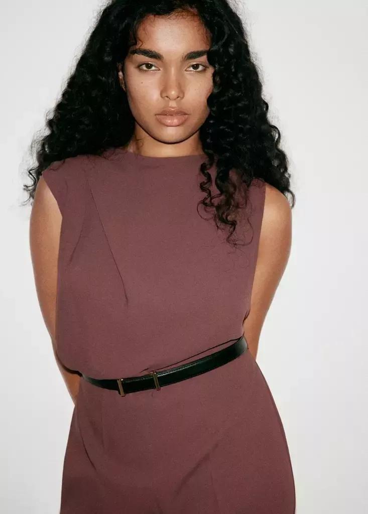 Brown Straight-Fit Jumpsuit With Belt, Brown, large image number 9