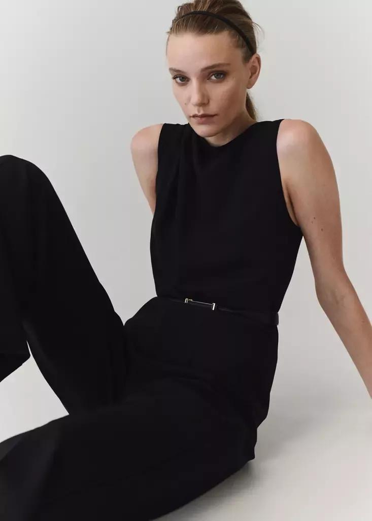 Black Straight-Fit Jumpsuit With Belt, Black, large image number 0