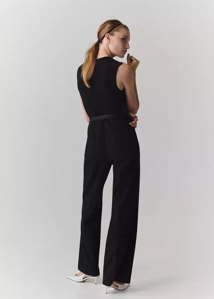 Black Straight-Fit Jumpsuit With Belt, Black, large image number 1