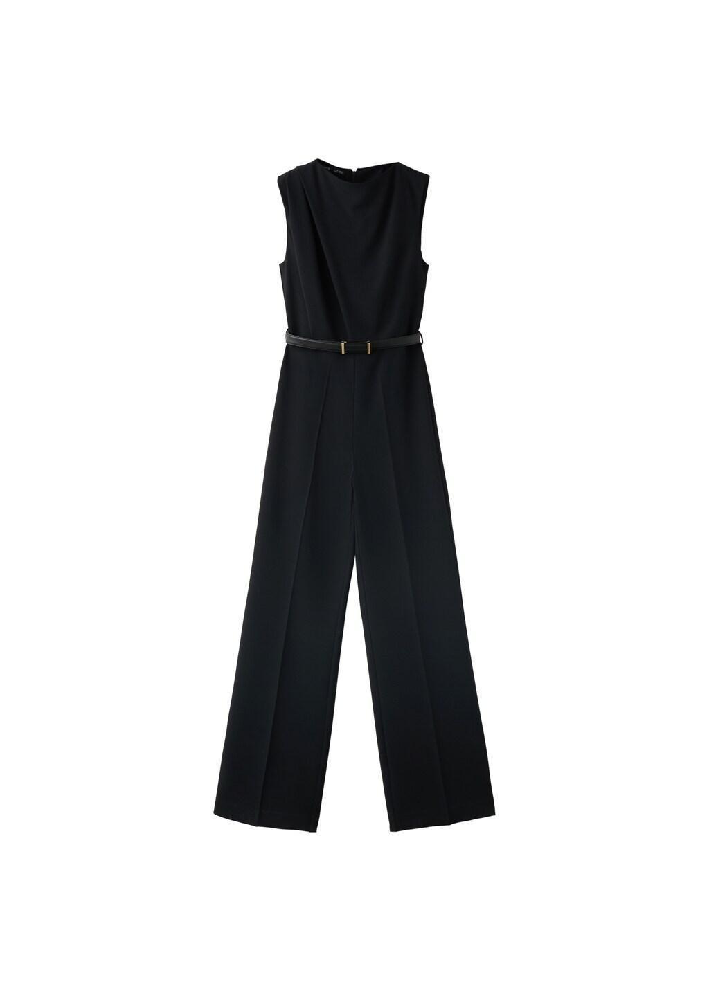 Black Straight-Fit Jumpsuit With Belt, Black, large image number 4
