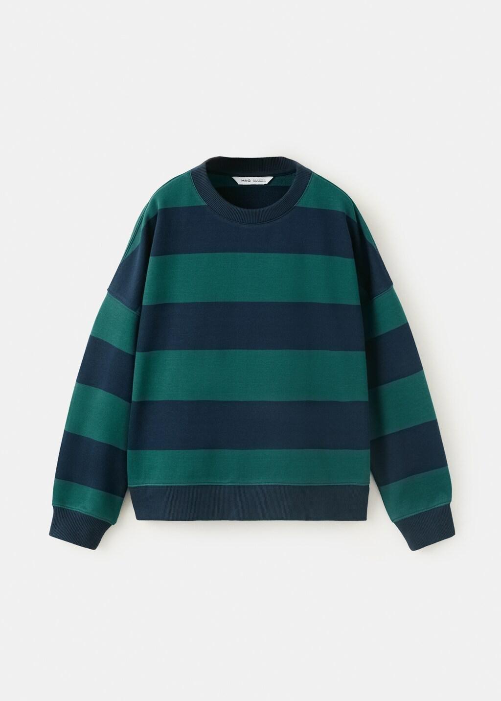 Green Boxy Fit Striped Sweatshirt, Kids Boy, Green, large image number 0