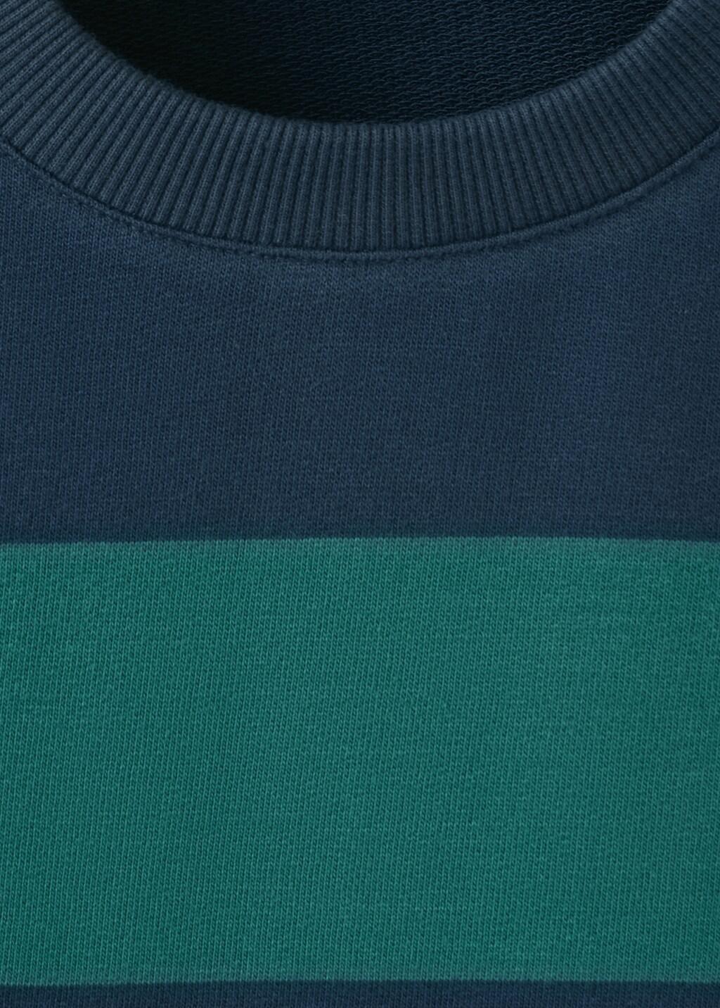 Green Boxy Fit Striped Sweatshirt, Kids Boy, Green, large image number 1