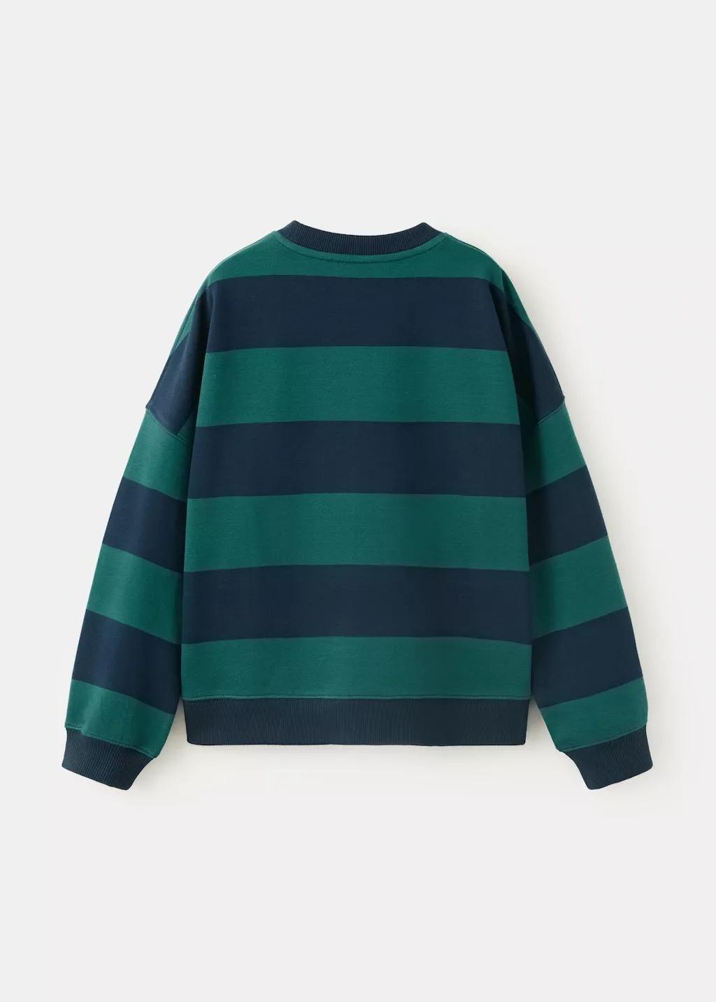 Green Boxy Fit Striped Sweatshirt, Kids Boy, Green, large image number 1
