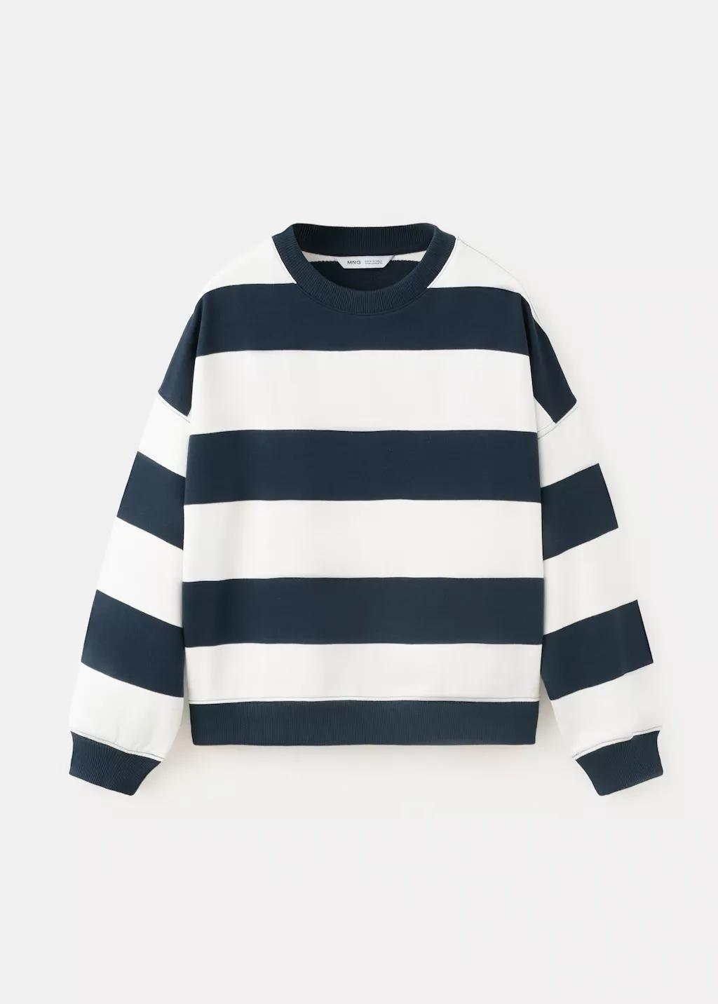 Blue Boxy Fit Striped Sweatshirt, Kids Boy, Navy, large image number 0