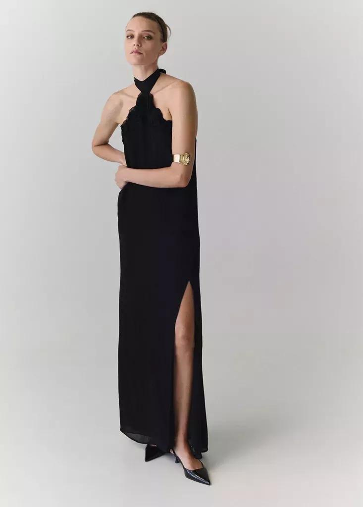 BLACK Halter dress with flower detail, Black, medium