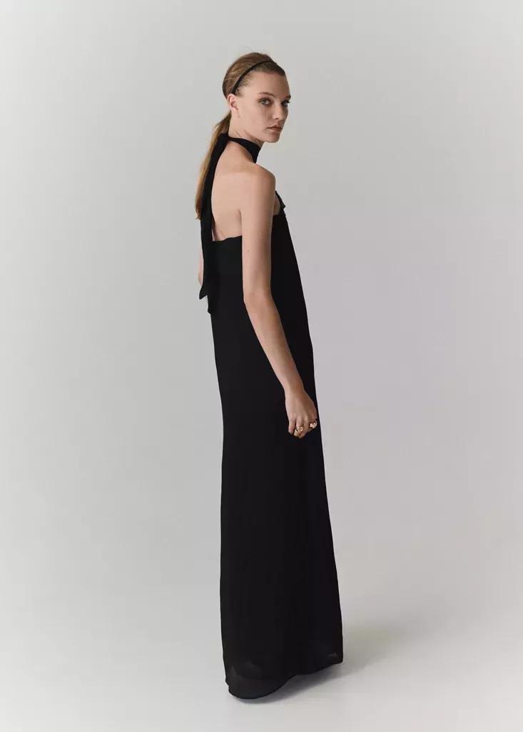 BLACK Halter dress with flower detail, Black, medium