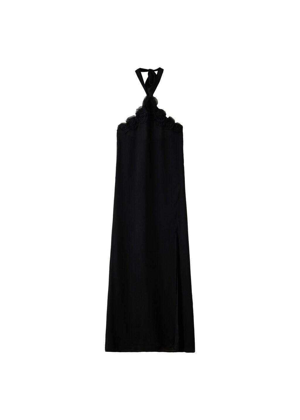 BLACK Halter dress with flower detail, Black, large image number 5