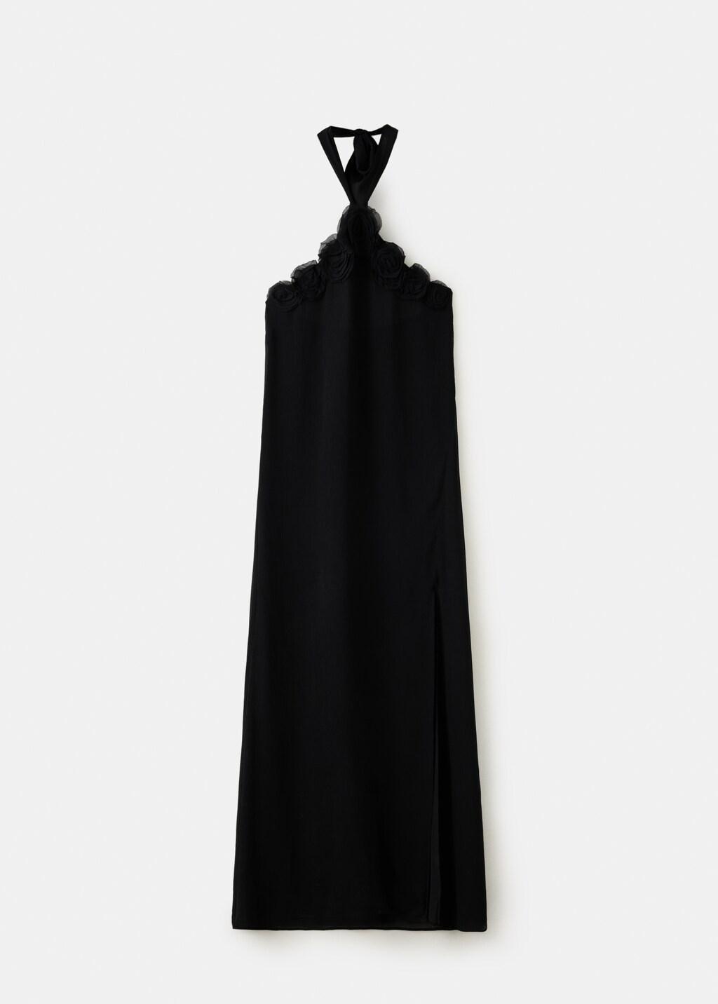 BLACK Halter dress with flower detail, Black, large image number 6