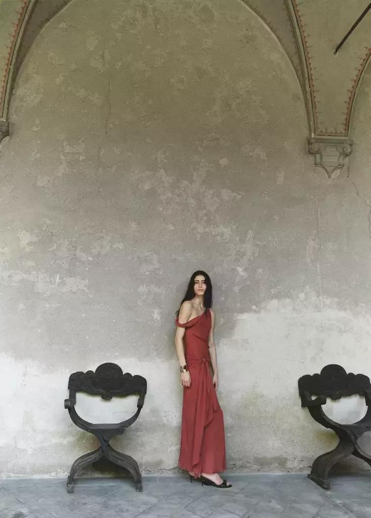 Red Asymmetric Draped Dress, Dark Red, large image number 2
