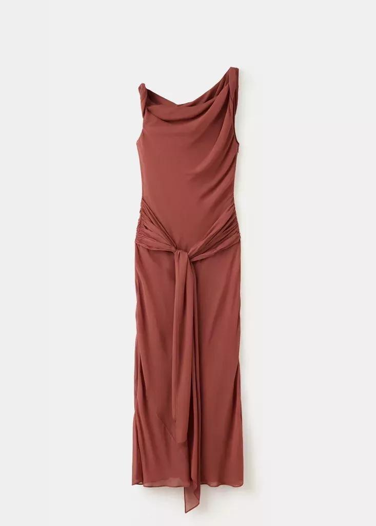 Red Asymmetric Draped Dress, Dark Red, large image number 3