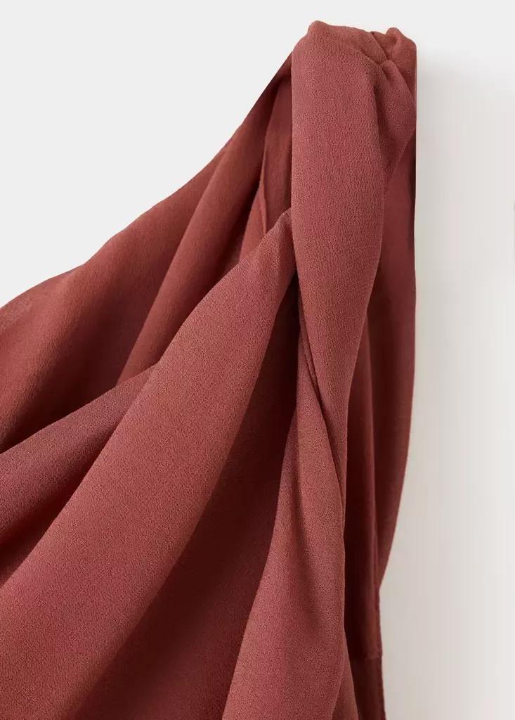 Red Asymmetric Draped Dress, Dark Red, large image number 5