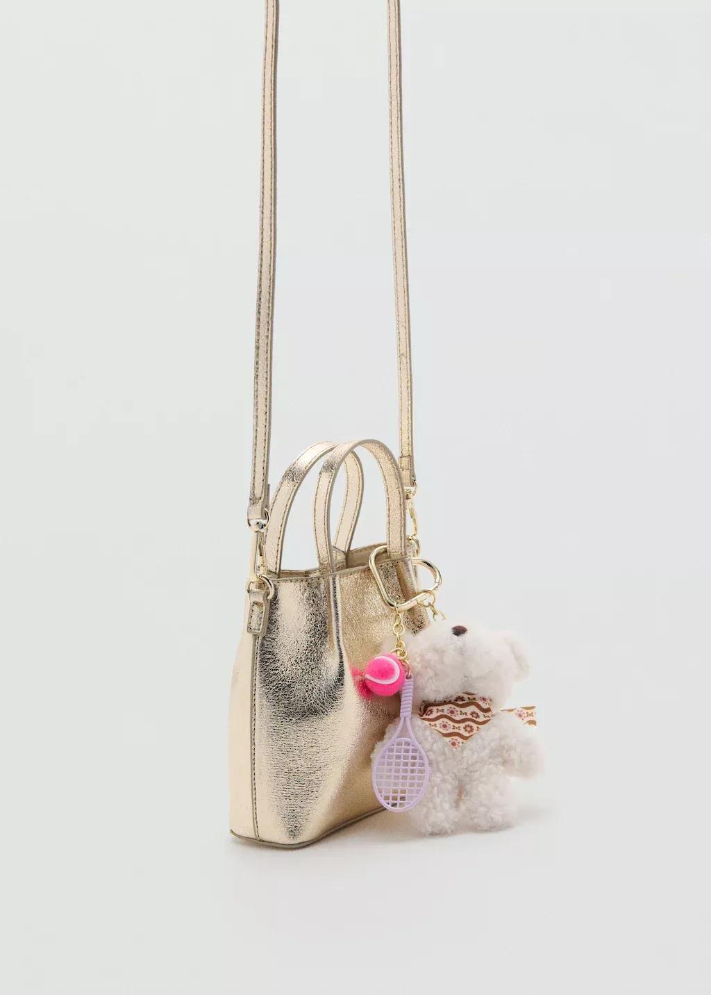 Gold Metallic Charm Bear Bag, Kids Girl, Gold, medium