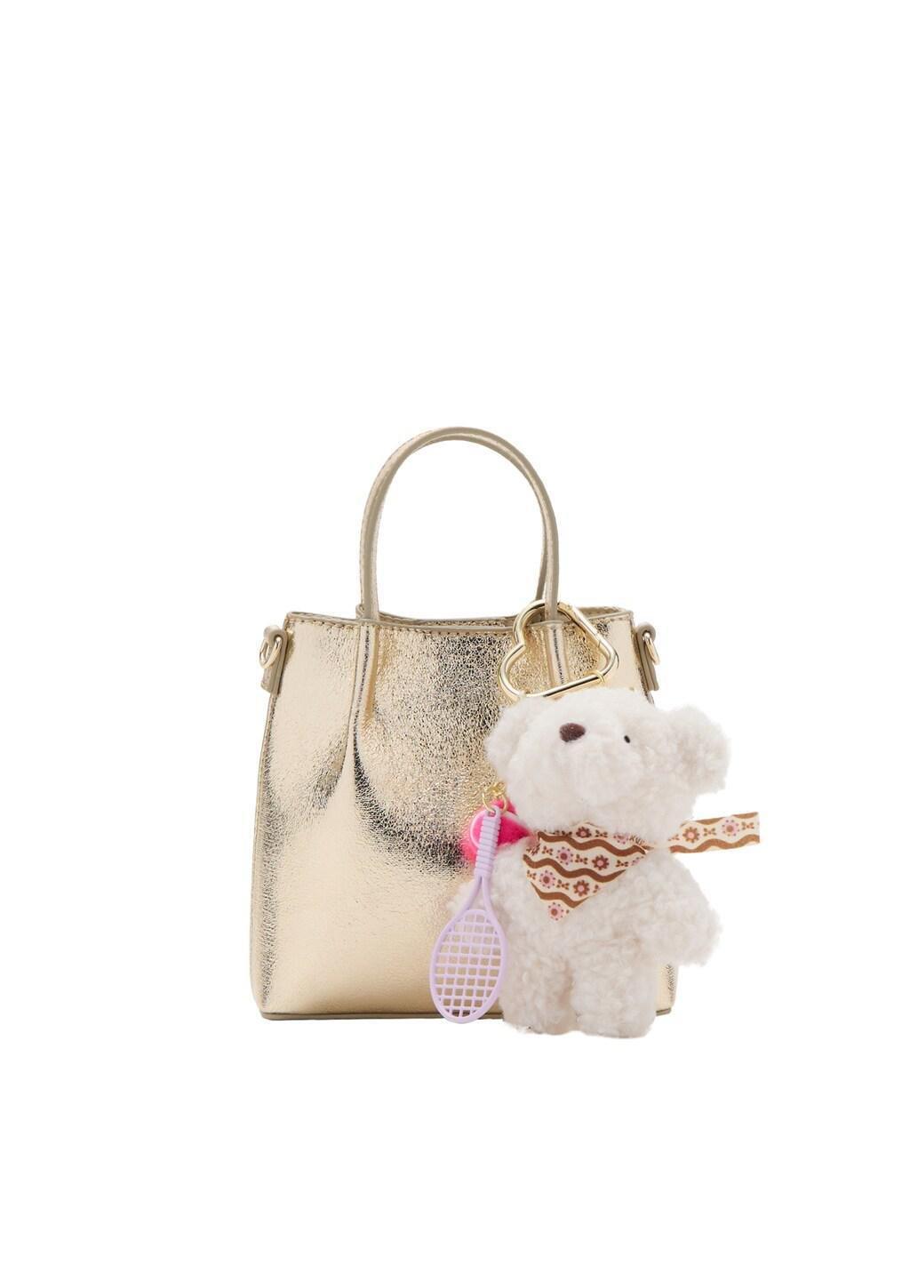 Gold Metallic Charm Bear Bag, Kids Girl, Gold, medium