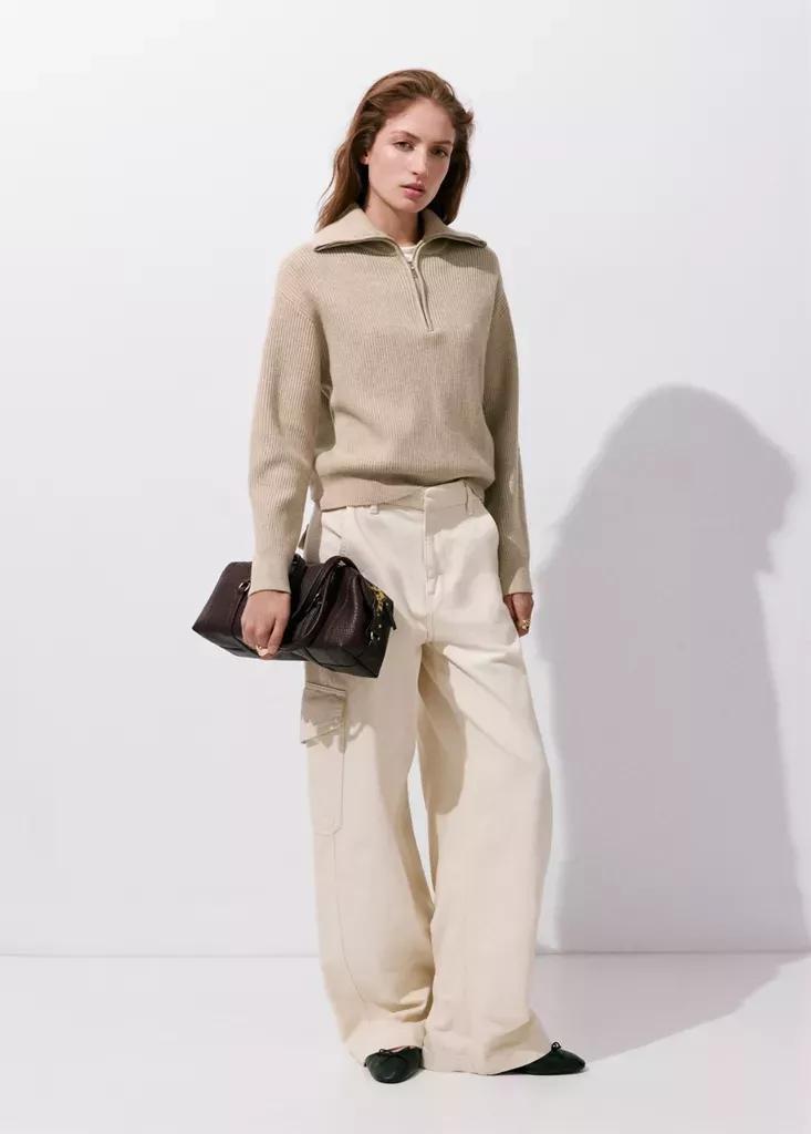 Brown Ribbed Zip-Up Jumper, Medium Brown, large image number 0
