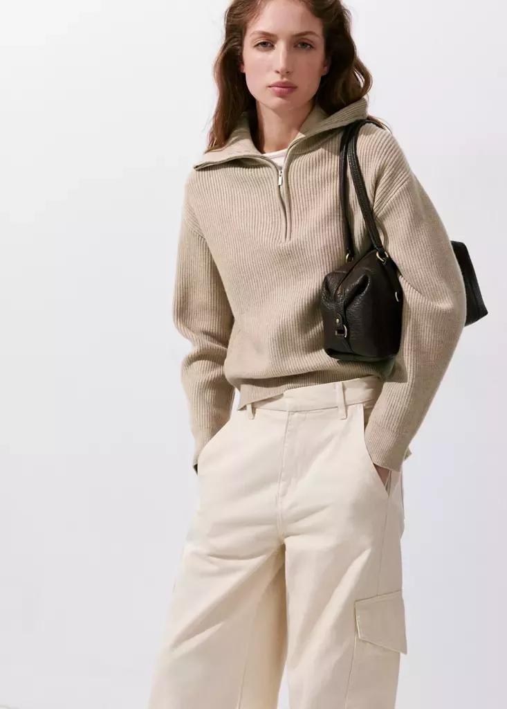 Brown Ribbed Zip-Up Jumper, Medium Brown, large image number 2