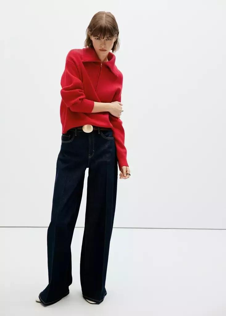 Red Ribbed Zip-Up Jumper, Red, medium
