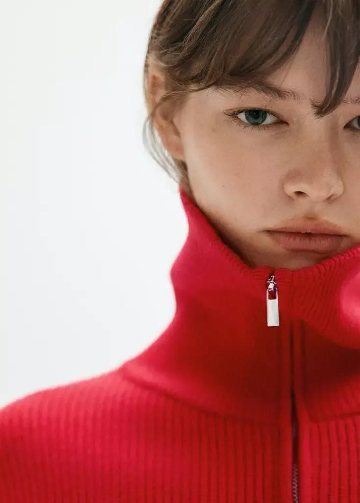 Red Ribbed Zip-Up Jumper, Red, large image number 3